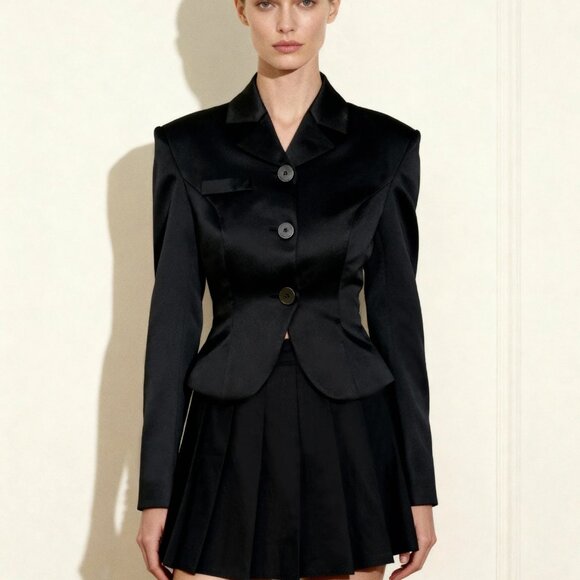JW PEI Jackets & Blazers - JW Pei Satin Sculpted Waist Cropped Blazer - Black